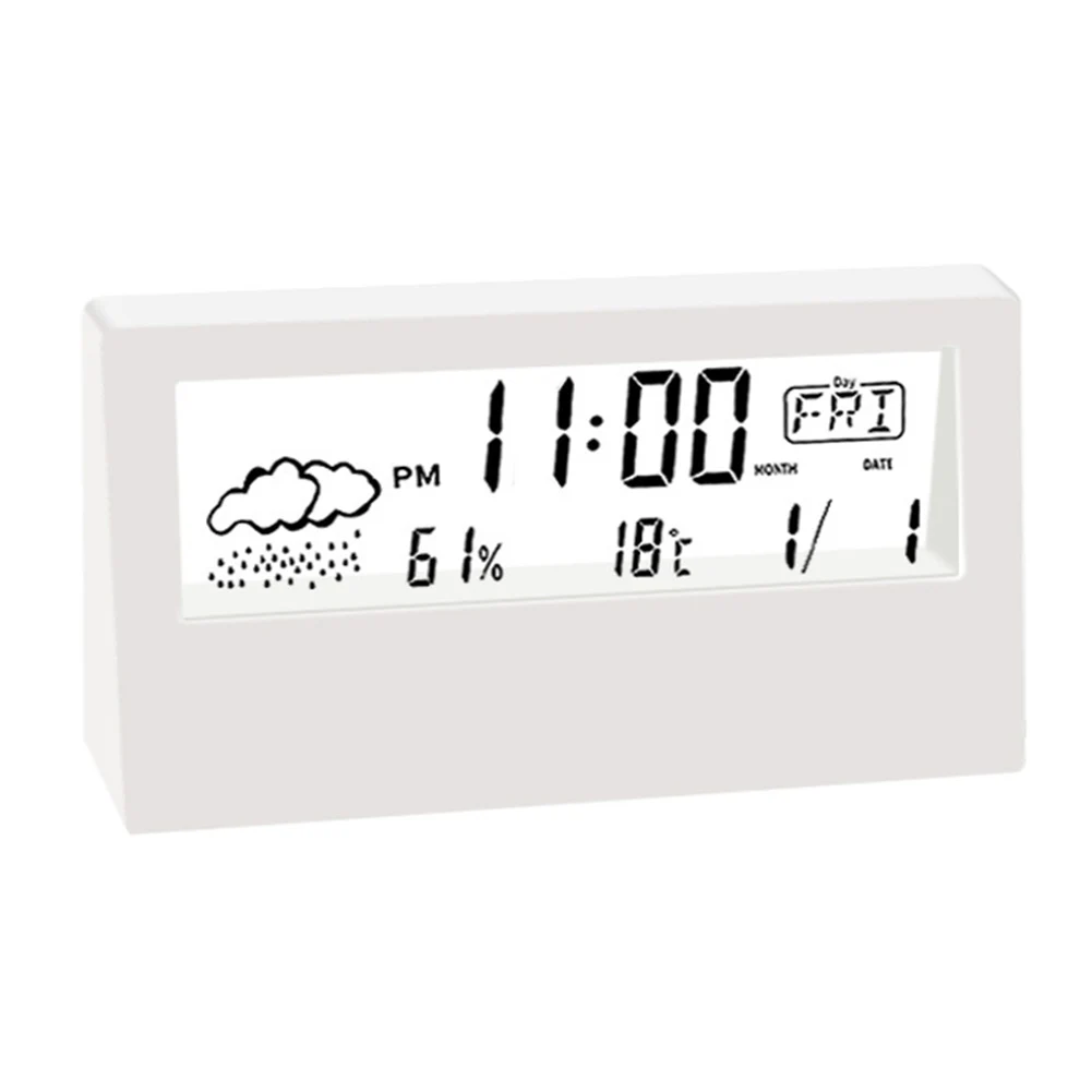 1pc Thermo-Hygrometer Alarm Clock LCD Screen Room Temperature Weather Humidity Display Household Supplies 13cmx3cmx7cm