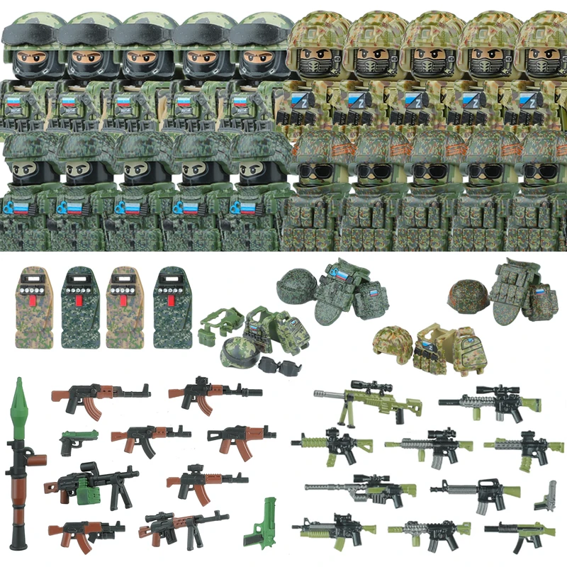 Military Special Forces MOC Building Block Russia Antonov VDV Special Forces Soldier Figure SWAT Weapons Shield Vest Brick Toys