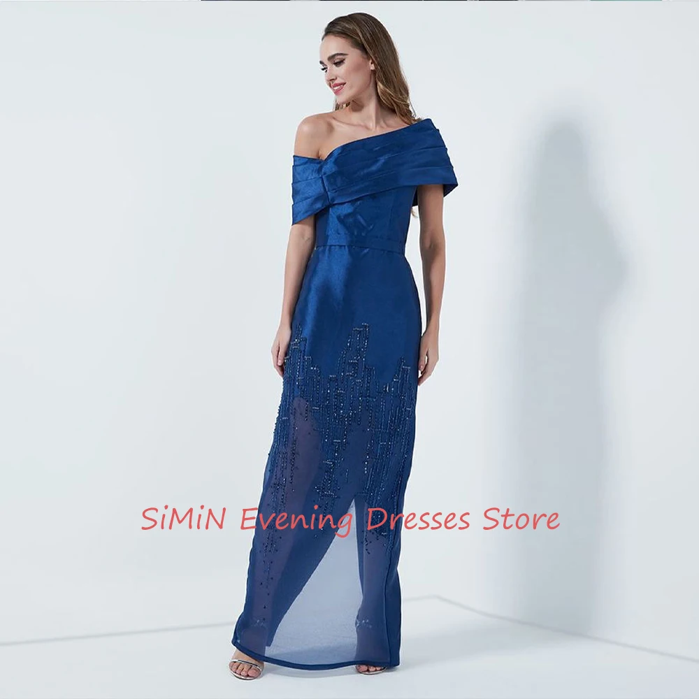 

Simin Saudi One-shoulder Beaded Mermaid Sleeveless Satin Zipper Up Sash Floor-Length Arab Evening Party dresses for women 2024