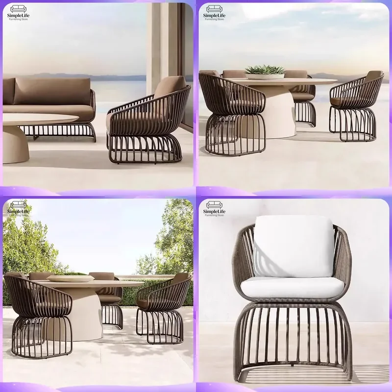 Outdoor Rattan Sofa Set with Coffee Table Garden Patio Furniture Waterproof Sun Lounging Dining Set Outdoor Living Room