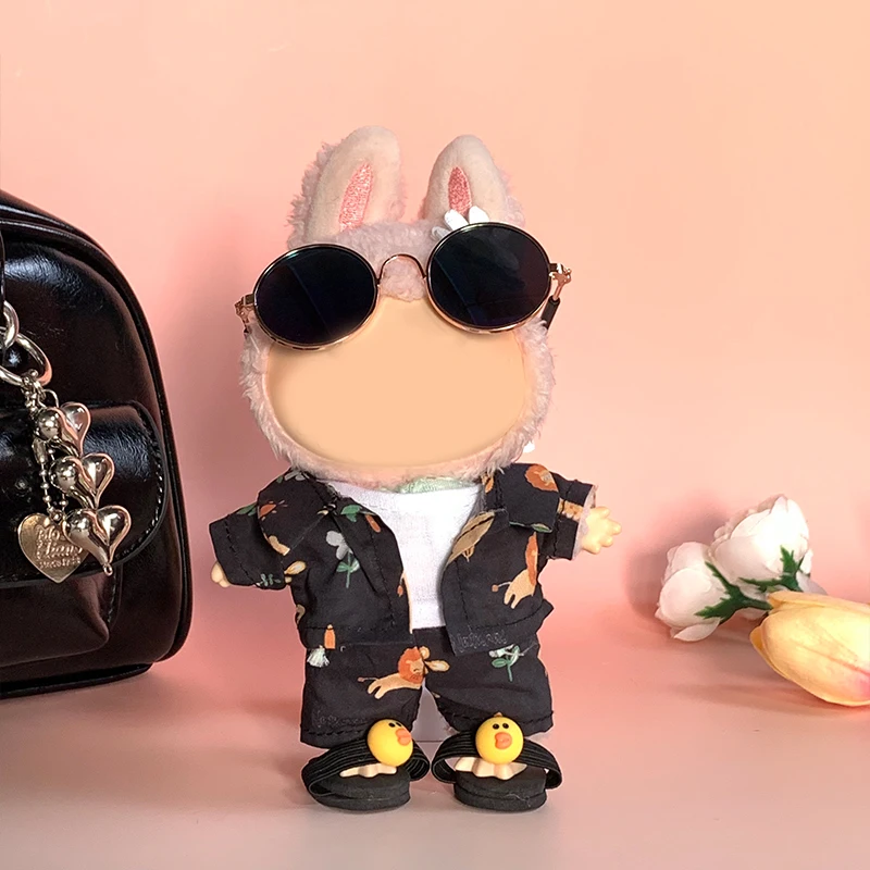 Voor 17 cm Labubu Poppenkleertjes Strandkleding Mode Kleding Met Zonnebril Labubu Ropa Labubu Kleding