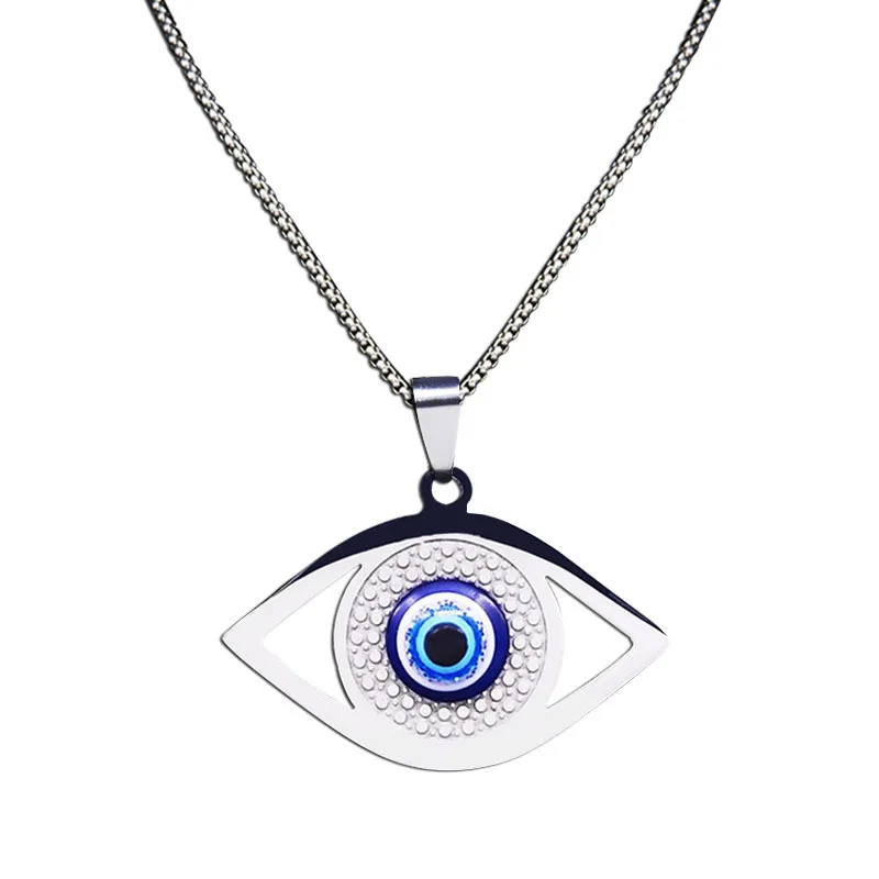 Islam Hamsa Evil Blue Eye Necklace Stainless Steel Turkish Eye Necklace Greek Jewelry ojo turco acero inoxidable N1258S02