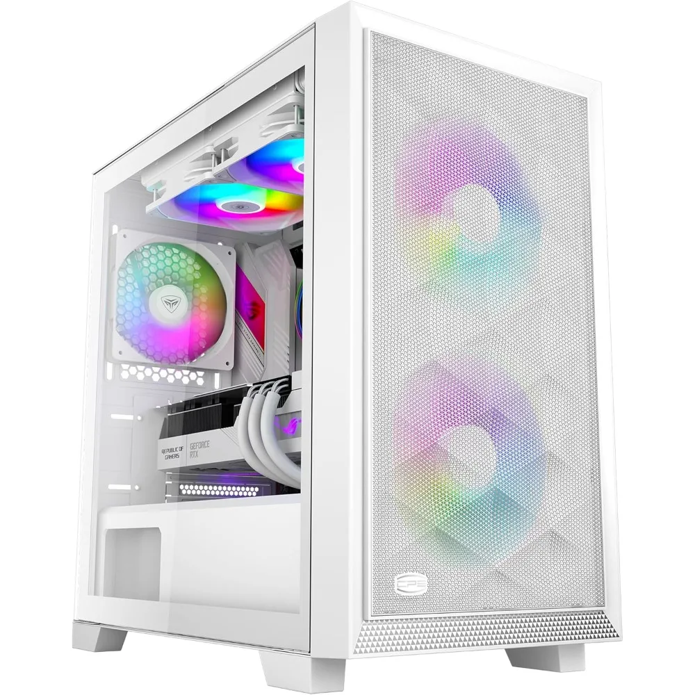 ATX PC Case, 2 ARGB Case Fans,165mm Air Cooler & 280mm 240mm Radiator & 350MM GPU & 200mm PSU Support WH, Mid Tower Gaming Case