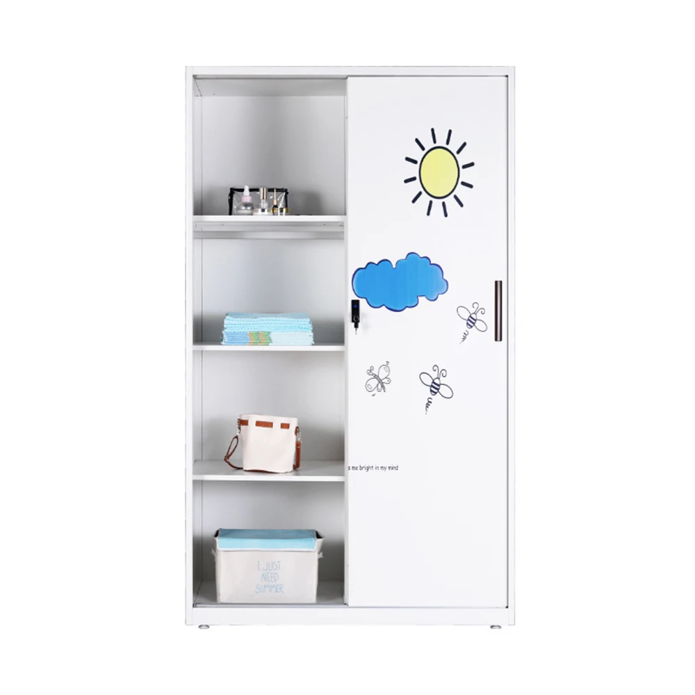 Kids Wardrobe Bedroom Furniture Metal Print Wardrobe with Drawers Supplier Sliding Door Wardrobe with Fancy Flowers