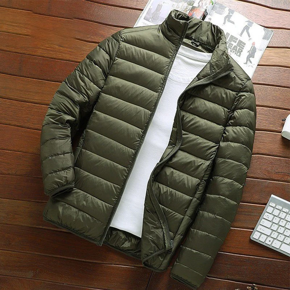 Abrigo de algodón ultraligero para hombre, camisa de manga larga de Color sólido, abrigo ligero y cálido, fácil de llevar, moda