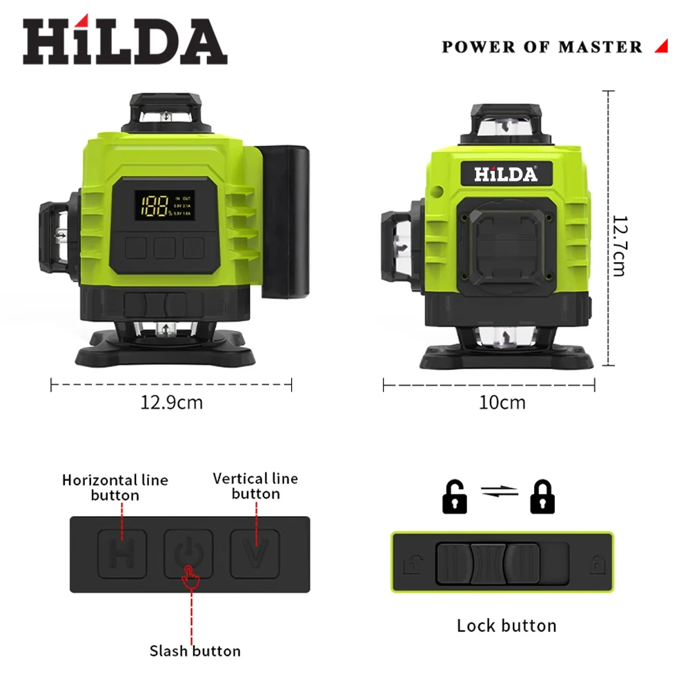 HIlDA 4D 16 Lines Green Laser Horizontal 360 Self Leveling Vertical and Horizontal Strong Green Beam Optical Instrument