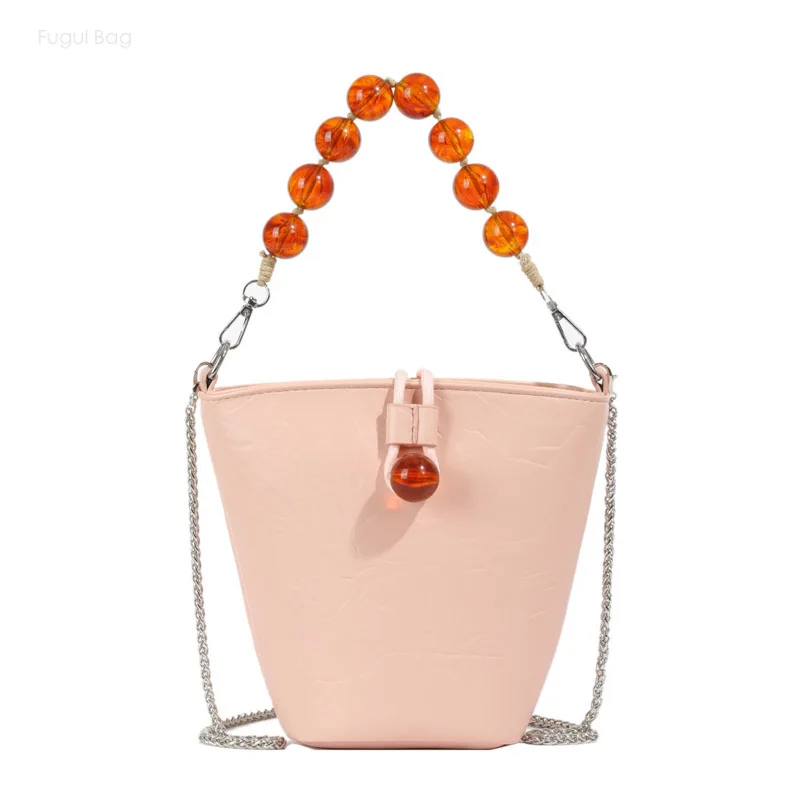 

Women's Crossbody Bag, Bucket Bag, Fashionable Urban Chinese Style Beaded Personalized Handheld New Unique Texture Chain