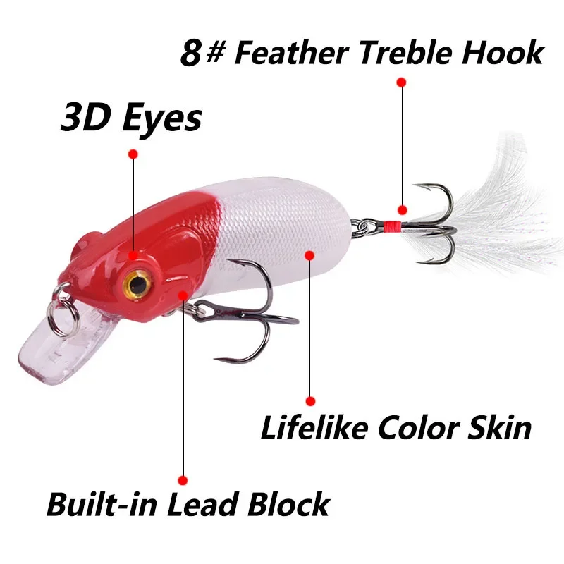 1 Pc Sinking Minnow Fishing Lure 6cm 10g Plastic Wobblers Artificial Hard Bait with 8# Feather Hooks for Pike Bass Crankbaits