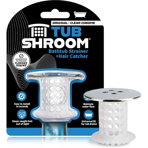 TubShroom Tub Drain Hair Catcher, Chrome – Fits 1.5”–1.75” Bathtub Drains, Stops Clogs
