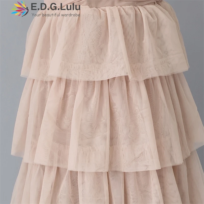 Edglulu sem alças malha dobra vestidos de aniversário luxo 2025 mulher elegante sem costas malha em camadas plissado borda vestido de noite ed
