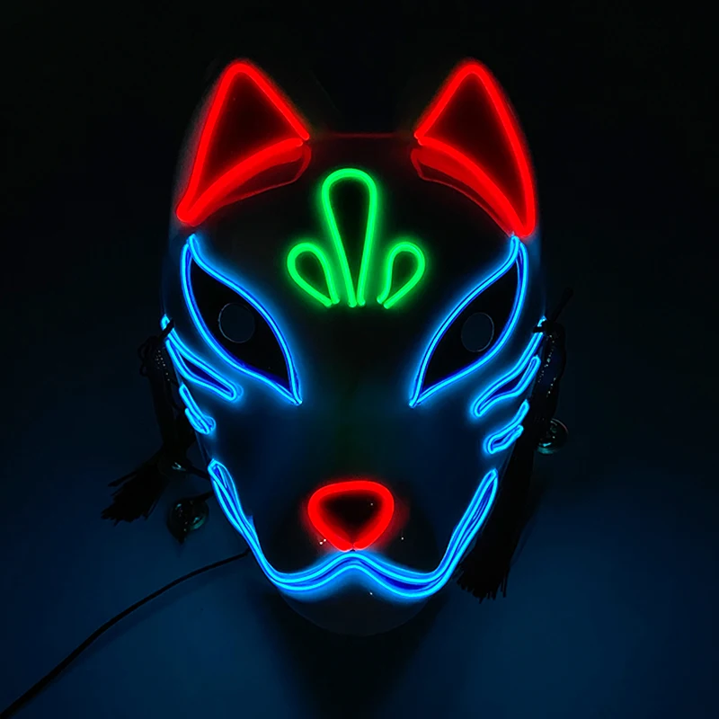 Halloween Colorful Luminous Full Face Mask LED Glowing Fox Mask Cosplay Props Men Women Masquerade Mask Decor