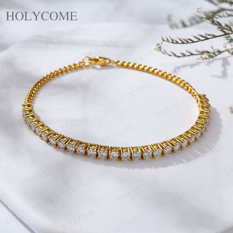 Moissanite Tennis Bracelet 3mm Round 925 Sterling Silver for Women Sparkling Wedding Party Fashion Fine Jewelry Gift