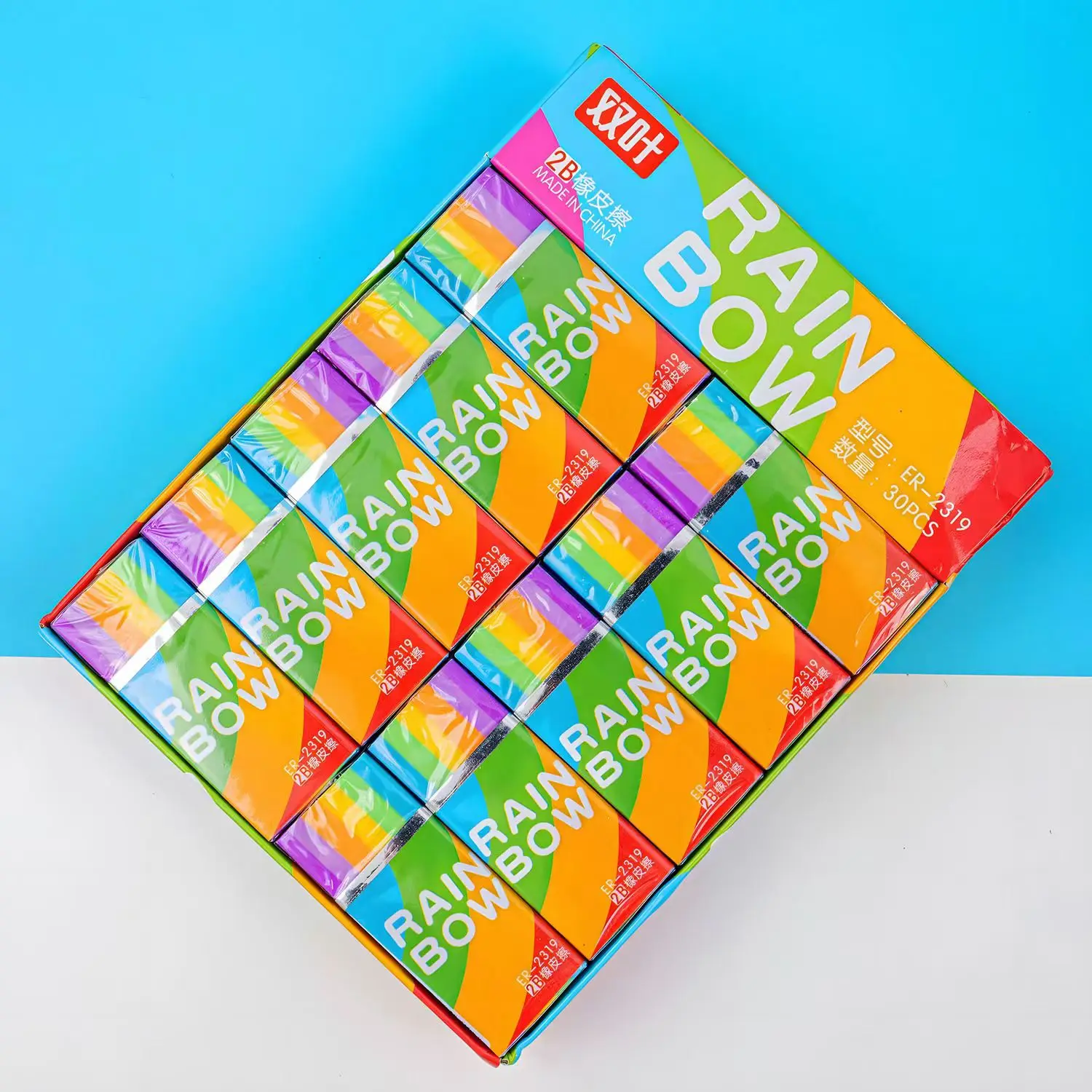 30pcs Rainbow Eraser（2B）Cute Color Eraser for Kids Students Rainbow Pencil Eraser for School Classroom Office No smell