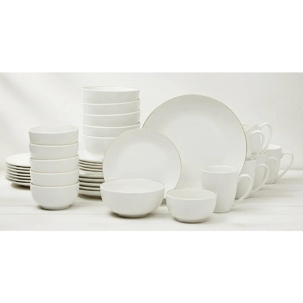 

30-Piece White Porcelain Dinnerware Set with Gold Trim - Service for 6, Elegant Tableware for Family Dining & Gifting