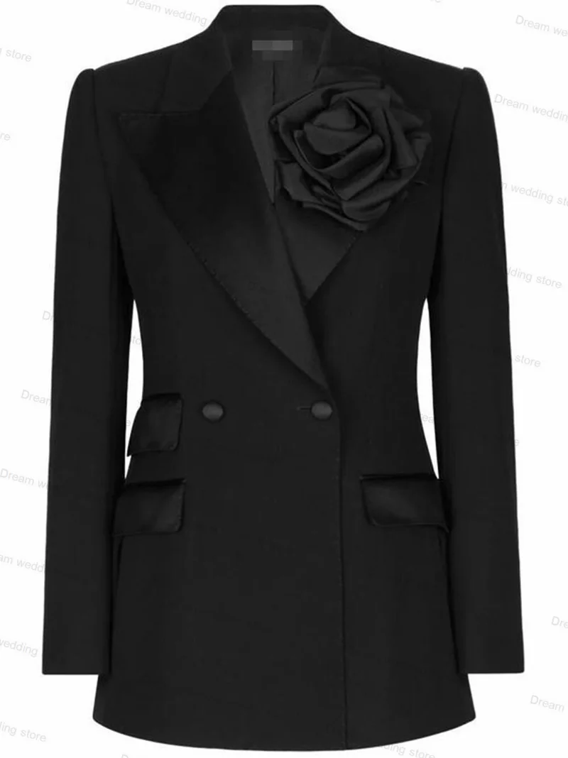 3D Flower Black Women Suit Set Blazer+Pants Custom Made Formal Wedding Tuxedo 2 Pieces Formal Office Lady Female Prom Jacket