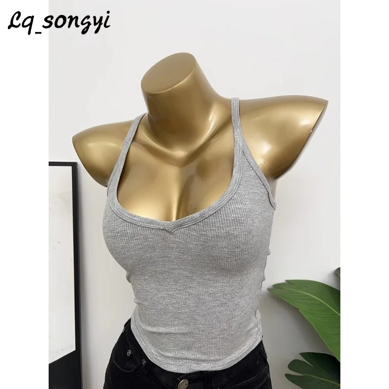 

Lq_songyi V Neck Short Camis Women Slim Sleeveless Top Spaghetti Strap Crop Tops Korean Style Sexy Solid Basic Camisole