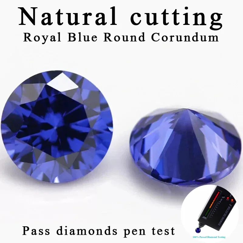 

Natural cutting Blue Sapphire Round Cut Synthetic corundum 100% Pass diamonds pen test Making Jewelry Loose Gemstones