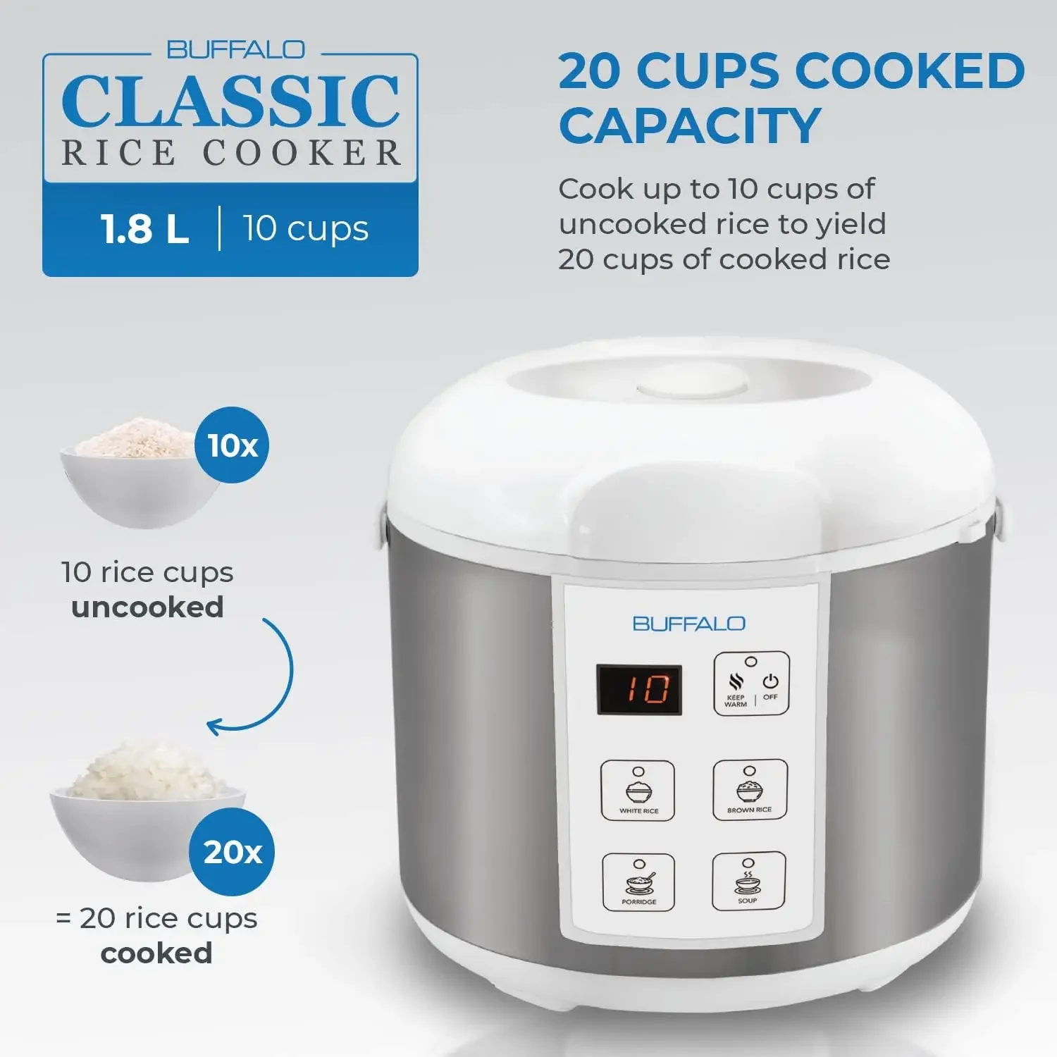 Classic Rice Cooker with Clad Stainless Steel Inner Pot - Electric Rice Cooker for White/Brown Rice