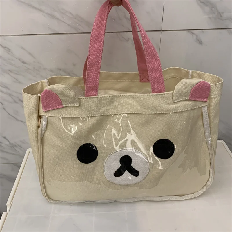 Rilakkuma Korilakkuma Itabag przezroczysta torba z grubej bawełny Kawaii śliczne płócienne przezroczyste torebki damskie torebki damskie