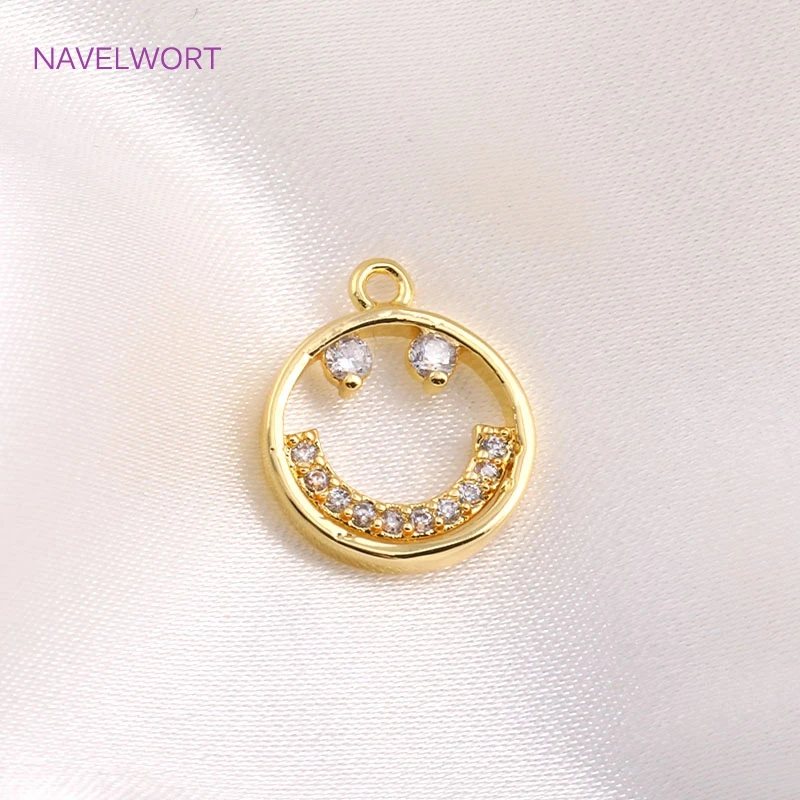 14K Gold Plating Round Hollow Charms Brass Inlaid Zircon Face Pendants For Earrings,DIY Jewelry Making Accessories