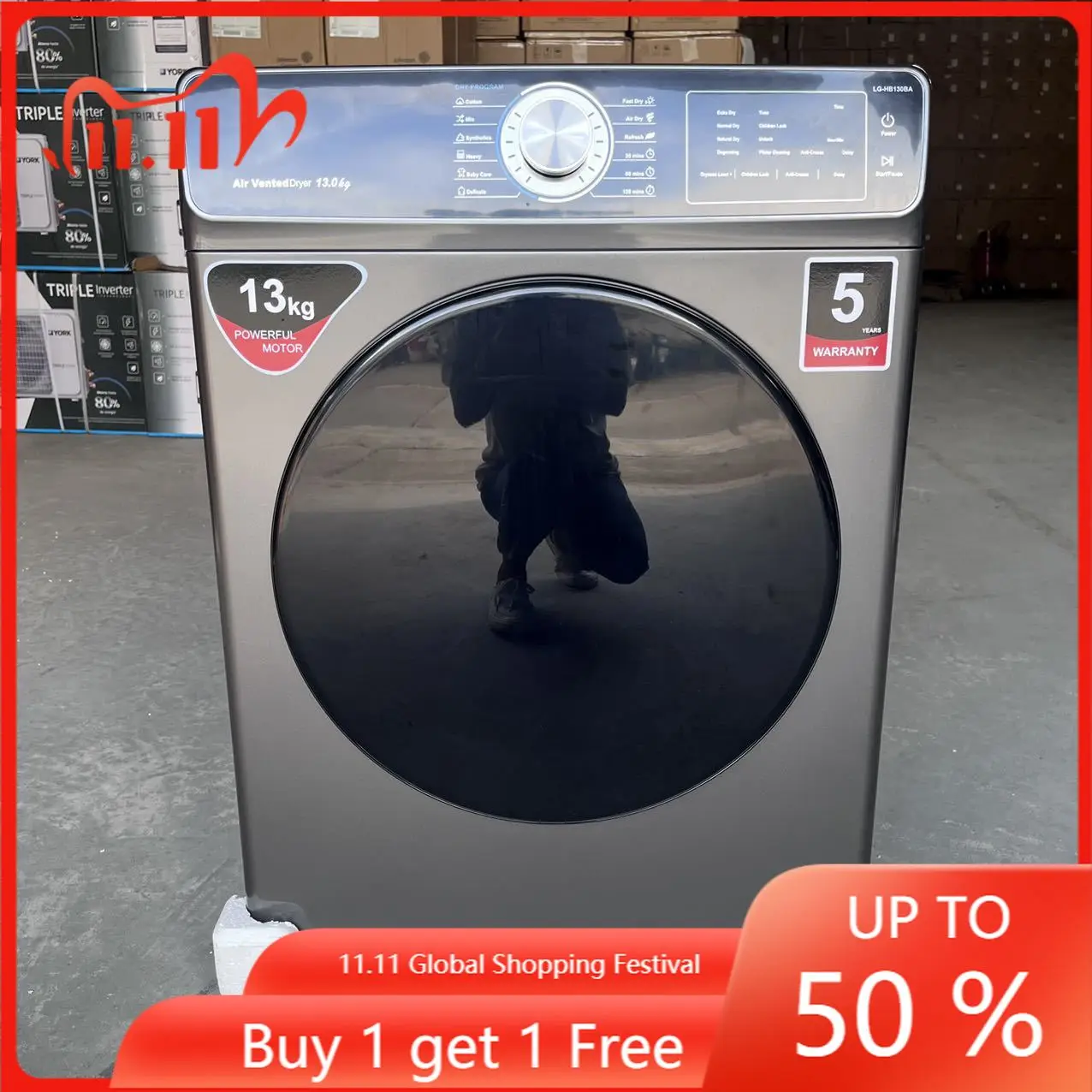 

Clothes Dryer Machine 13kg Front Loader Air Vented Tumble Dryer SS Anti Virus Drum Powerful Motor 5 Years Warranty 220 50HZ