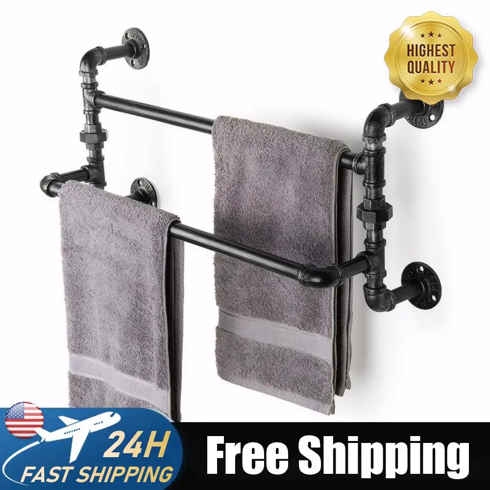 

Vintage Industrial Wrought Iron Towel Bar Wall Mounted Rustic Pipe Bathroom Shelf Towel Organizer for Bath Towels and Washcloths