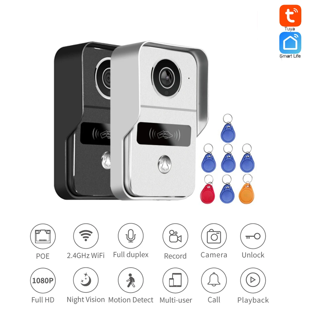 1Set Smart Home Door Bell For Visitor Wireless 2.4G WiFi Tuya App Push Message 2MP Camera Video Record Infrared Movement Photo