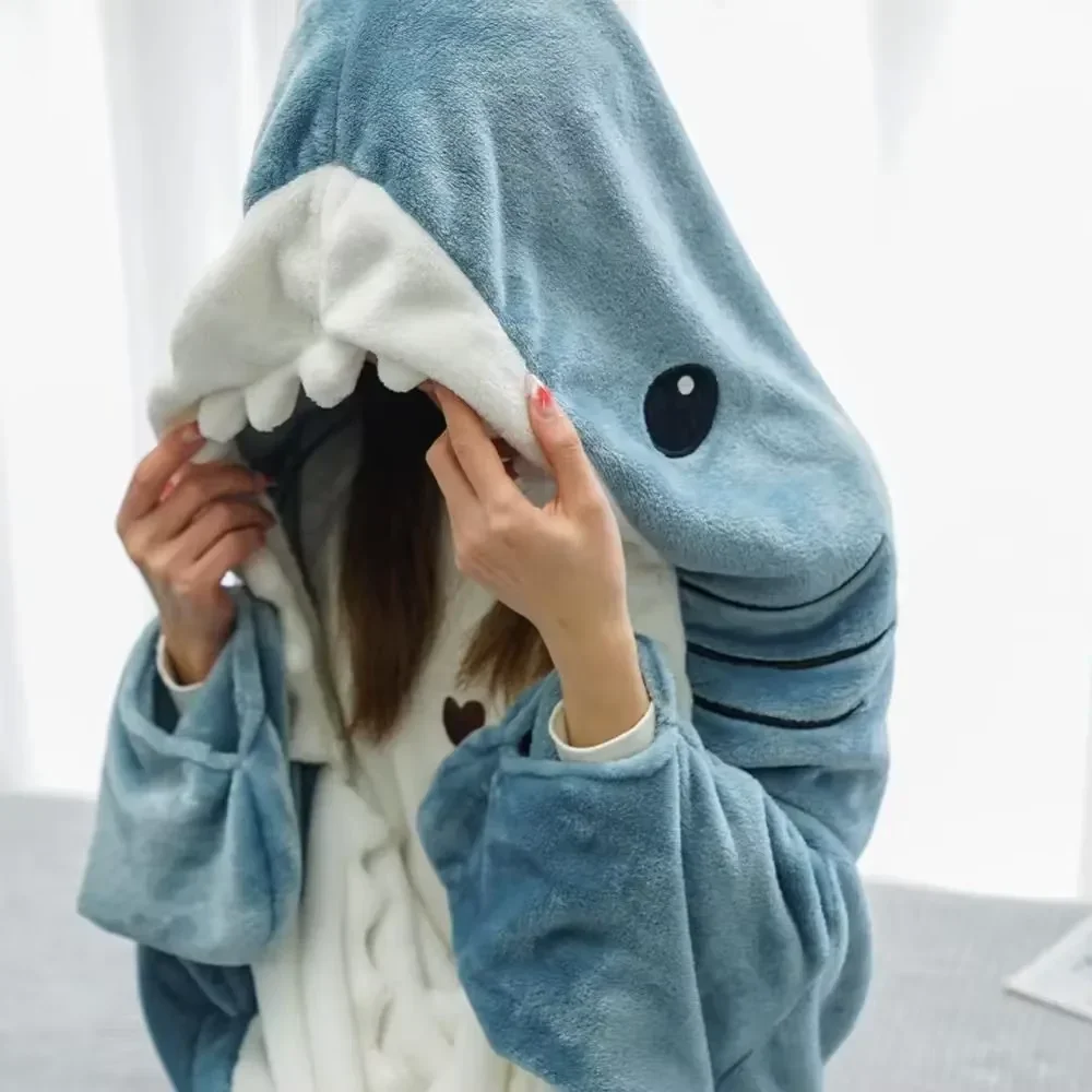 Shark Onesie Pajamas Cartoon Cosplay Halloween Party Costume Wearable Blanket Warm Unisex Adult Loungewear - view 5