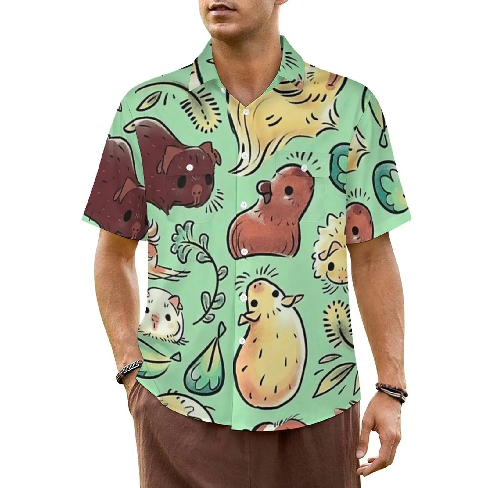 

Hawaiian Shirt Beach Cute Guinea Pig Blouses Animal Lover Trendy Casual Shirts Male Short Sleeve Breathable Oversized Top