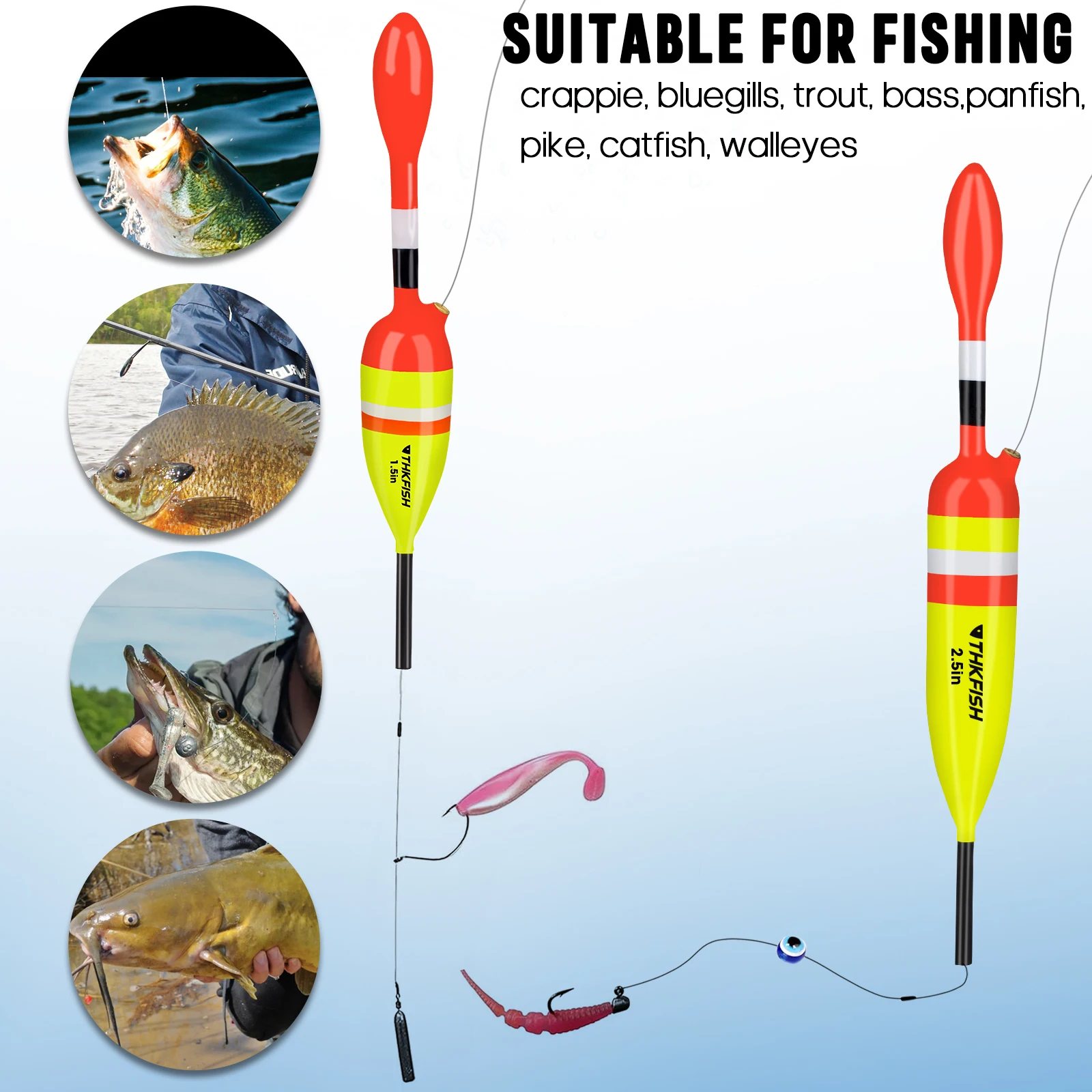 5pcs Fishing Slip Bobber Rig 1.5in 2.5in 3.4in 3.8in 4.1in Balsa Wood Freshwater Fishing Floats Buoys For Crappie Bass Catfish