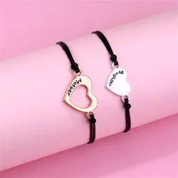 2Pcs Mother and Daughter Hollow Heart Braided Bracelet Adjustable Love Wrist Rope Bangle DIY Jewelry Accessories Festival Gifts