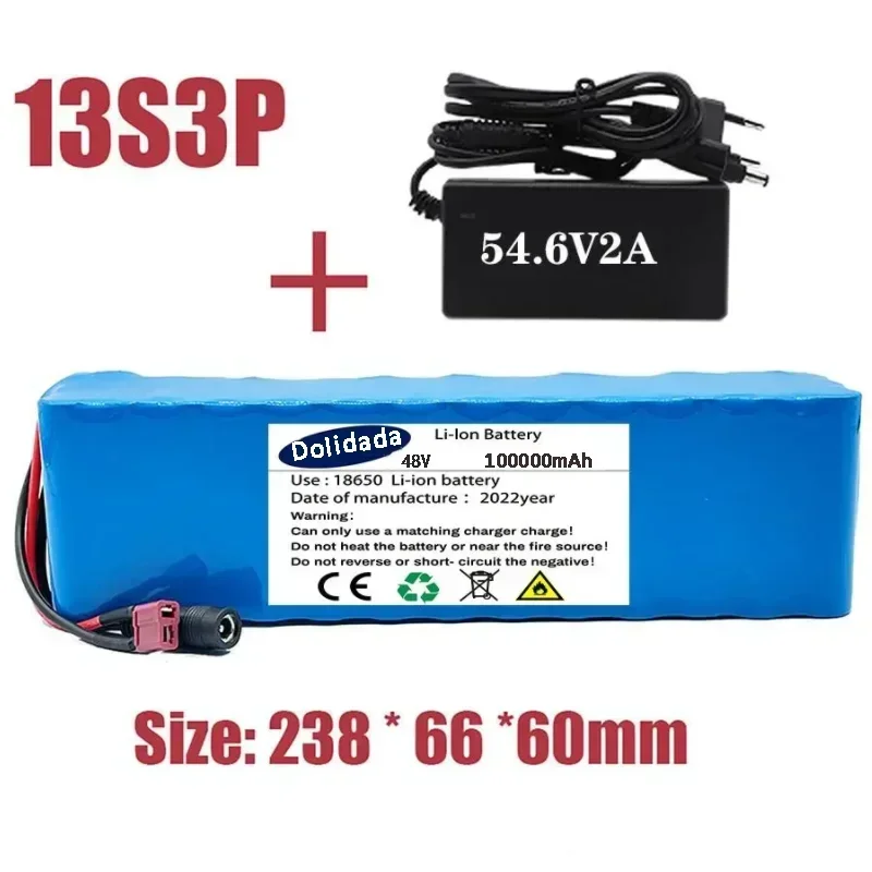 48V100000mAh ใหม่100Ah ลิเธียมแบตเตอรี่โทรศัพท์1000W 13S3P 48V เหมาะสำหรับจักรยานไฟฟ้า54.6V สกูตเตอร์พร้อมเครื่องชาร์จ + BMS