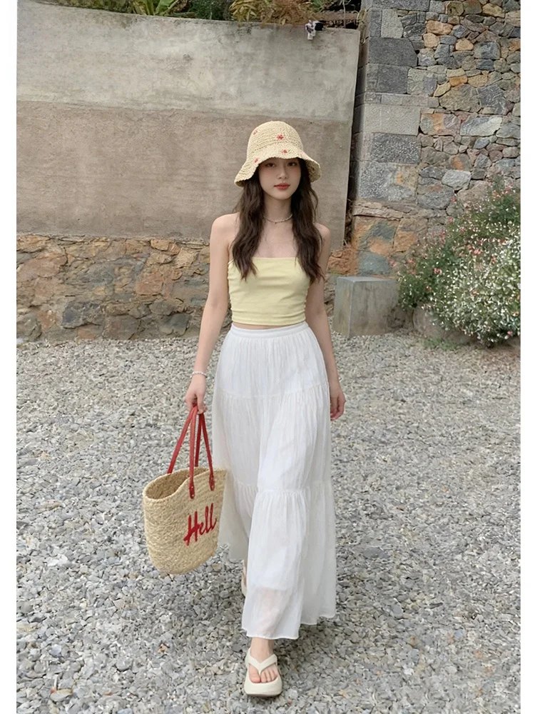 

Laid-back Style High Waist A-Line Half Skirt Women's New 2026 Spring Anti-Aging Large Flounce Cake Long Skirt Mesh Material