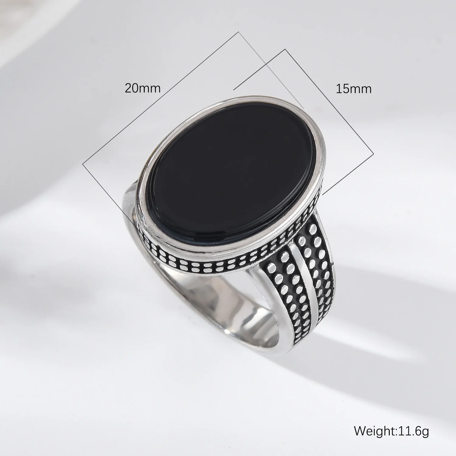 Klassische Ringe aus natürlichem Tigerauge-Stein, schlichte und stilvolle Ringe aus türkisfarbenem und schwarzem Onyx, aus 316L-Edelstahl. – Detail 2