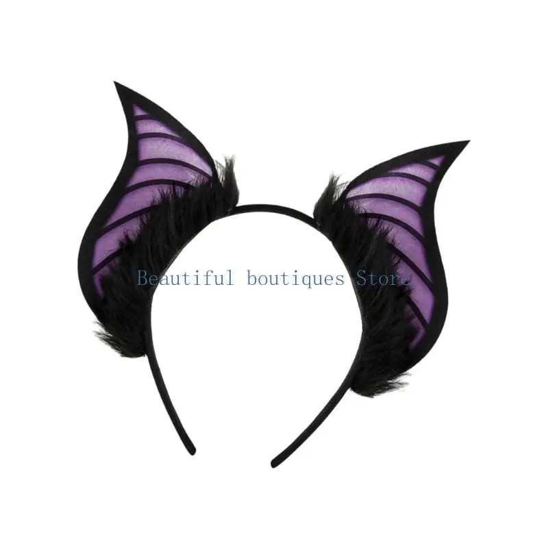 U4LF Furry Plush Bat Ear Headband For Adult Kids Cosplay Party Gathering Costume Accessories Hairhoop for Various Occasion - view 4
