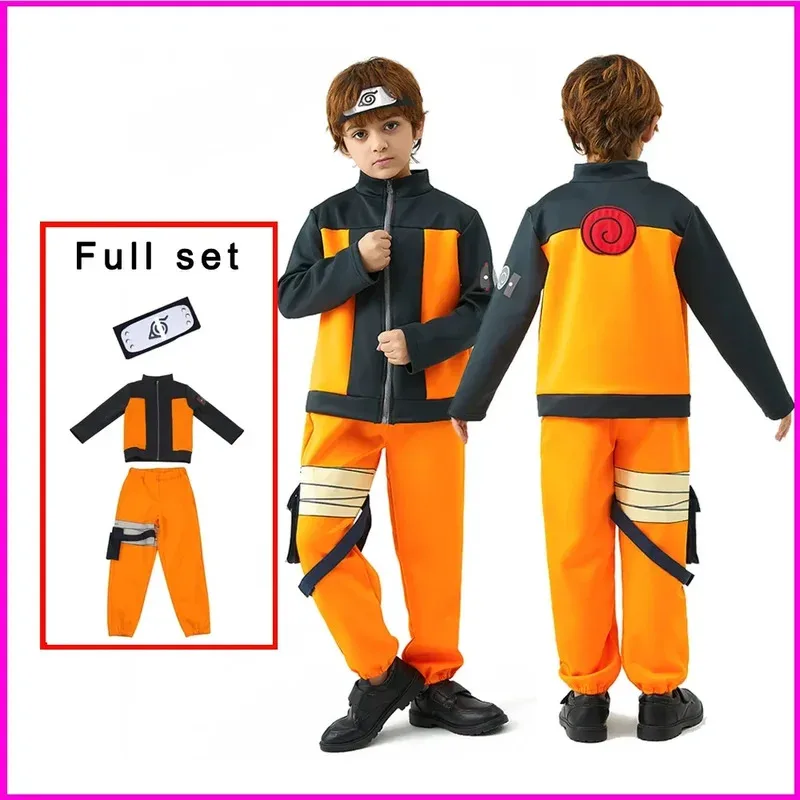 Hot Kids Cosplay Boys Girls Uzumaki Jacket Pants Headband Wig Props Child Uniform Kunai Halloween Costumex;8's,6;