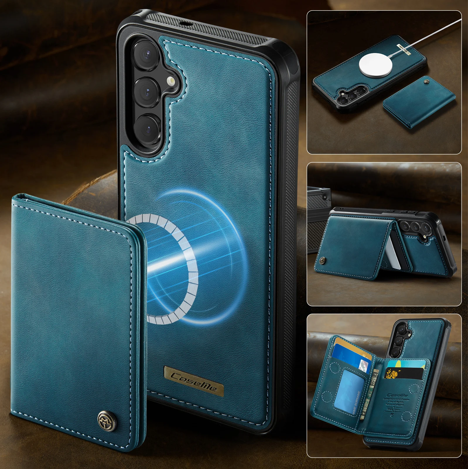 

For Samsung Galaxy S25FE,S25Ulta,S25+,S25, Caseme ME80 Magnetic Cover & C69 Removeable Wallet Case Card Slot Pocket Phone Cover