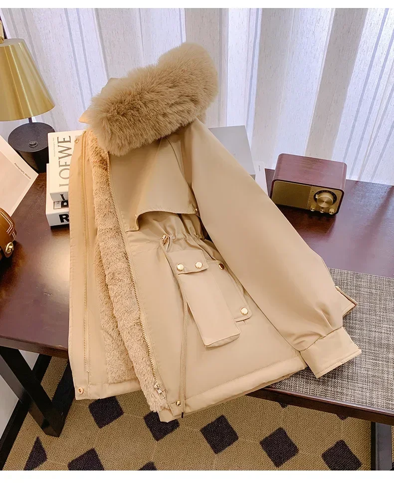 2024 Mantel, Parka, Daunenjacke mit Baumwollpolsterung, mittellanger Wintermantel, mit Samt, mit Baumwolle gefütterte Jacke, modische Damen-Oberbekleidung