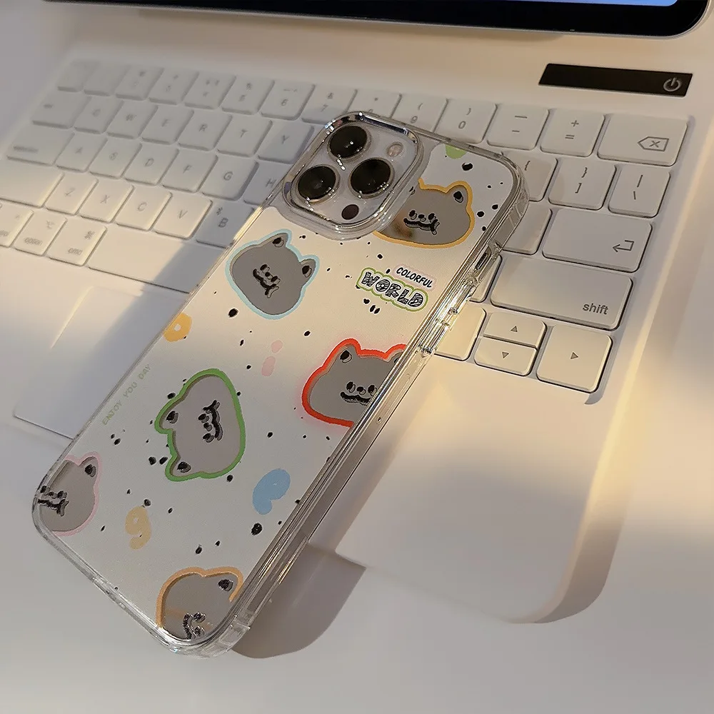 لطيف مرآة الكتابة على الجدران القط نمط تصفيح جراب هاتف آيفون 16 14 11 13 12 15 برو ماكس للصدمات الغطاء الواقي الوفير #4