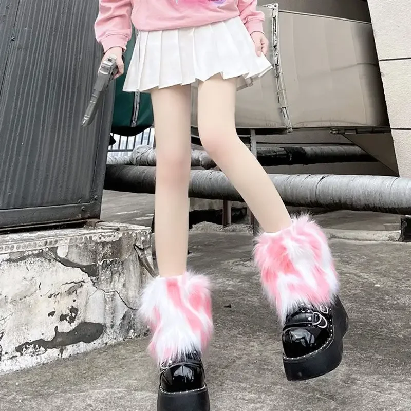 2025 Lolita Kawaii Fur Warm Leg Warmers Harajuku JK College Style Knitted Warm Socks Over Knee Boot Cuffs Wide Leg Socks