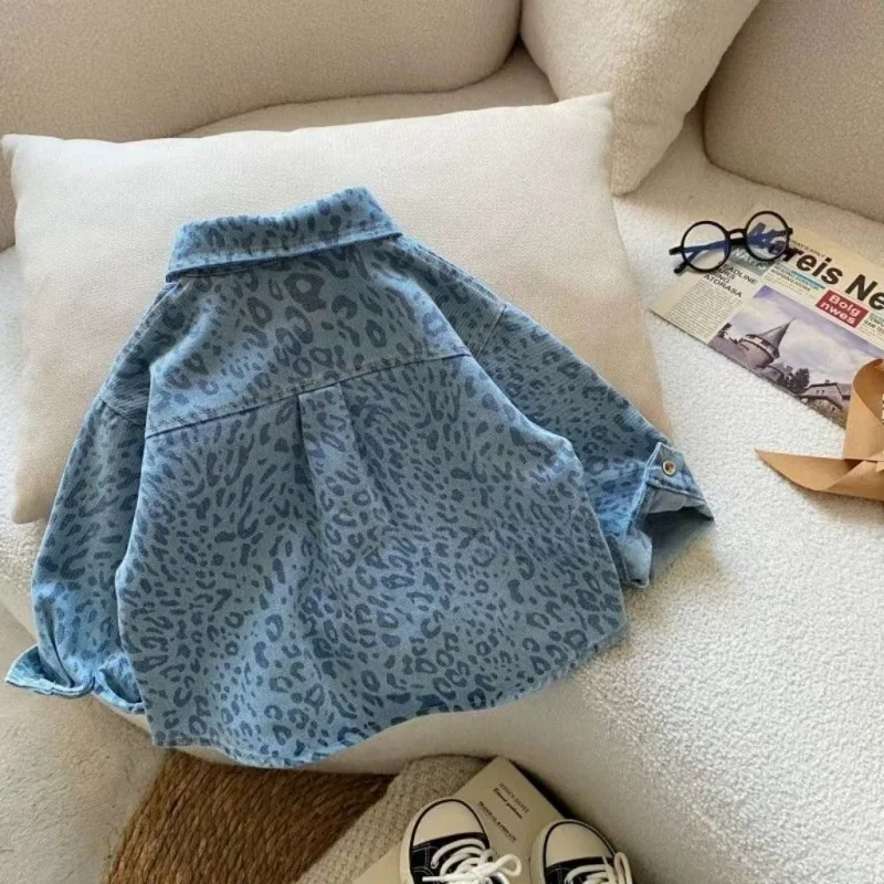 스팟 남아 셔츠, 상의, 재킷, 2025 신제품, 블루 레오파드 프린트 야외 아동 선물 의류, 2-7T 의류