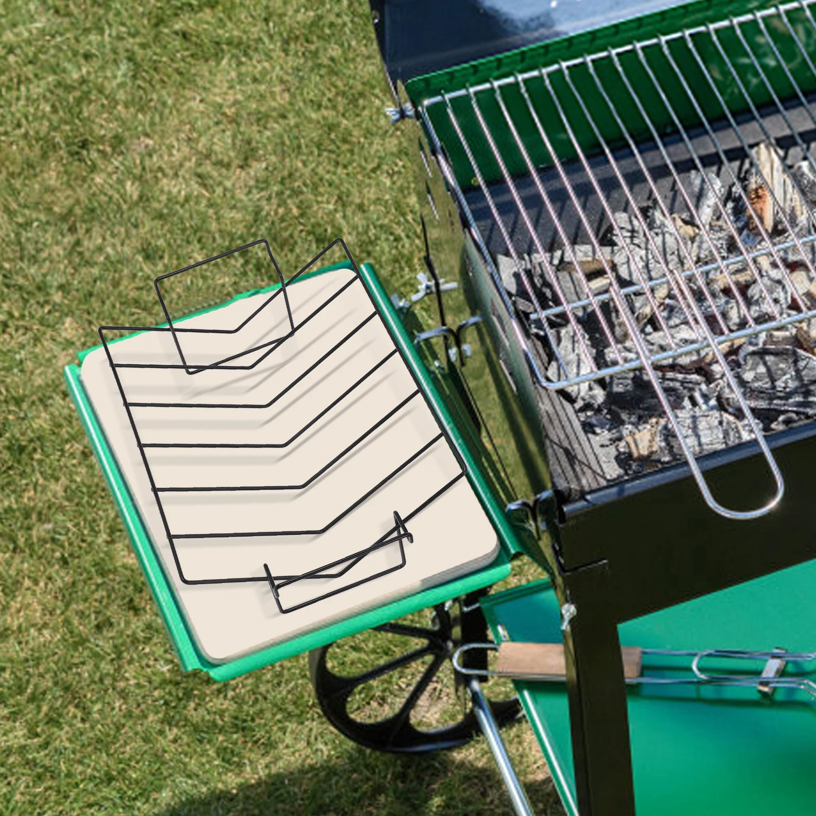 

Portable Barbecue Rack for Grilling Roasting V Shaped Metal Outdoor Grill Chicken Holder Turkey Rack Campfire Stove patio