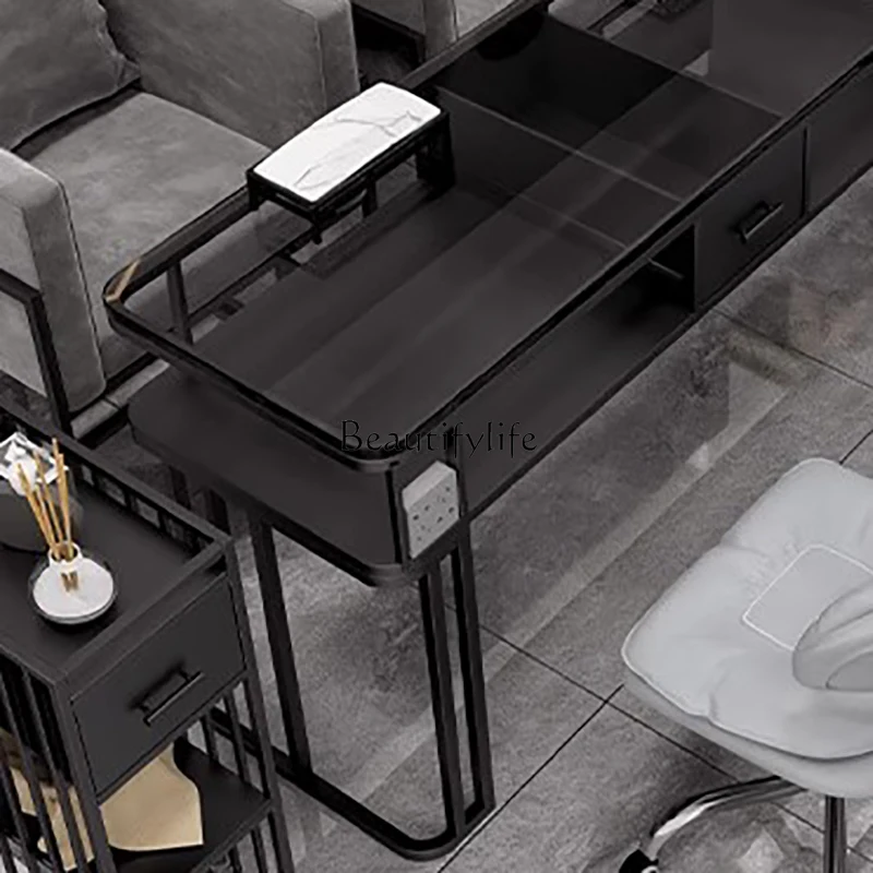 유리 상단 디자인 네일 테이블 다기능 전문 클래식 유행 네일 테이블 스토리지 간단한 메사 매니큐어 가구