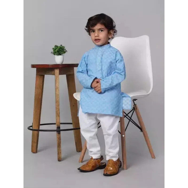 Baby Boys Kurta Pyjama Sets Cotton Kids (Light Blue Set of 1) Kurta Set for Boys