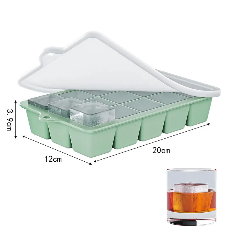 2 Stück Eiswürfelformen mit Deckel, 15er-Silikon-Eiswürfelbehälter, wiederverwendbare Eiswürfelform für Whiskey, Cocktails, Saft, Kaffee – Detail 6