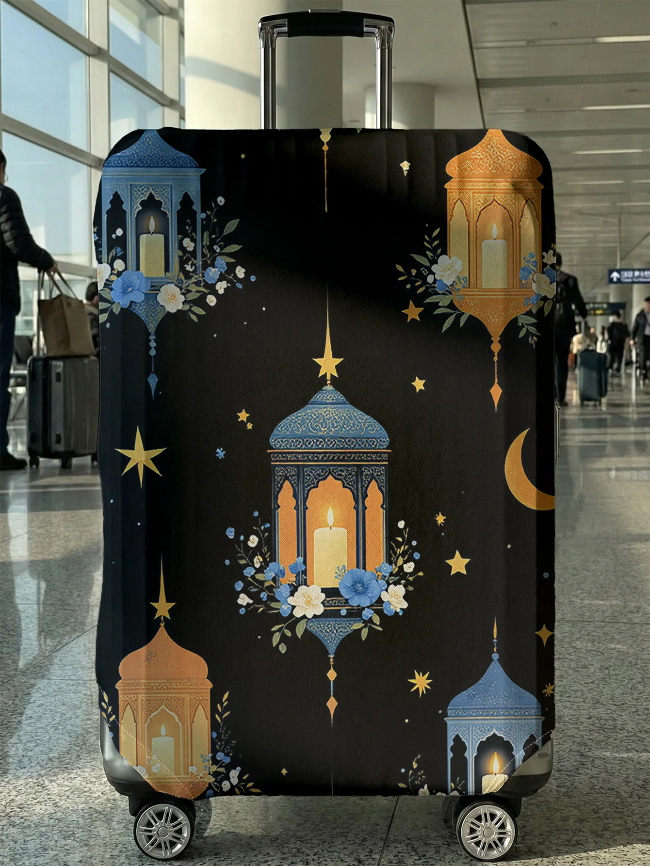 

Чехол для багажа с принтом «Черное золото и фонари», подходит для чемоданов 18-32 дюймов, чехол-накладка на ручку чемодана, дорожные аксессуары