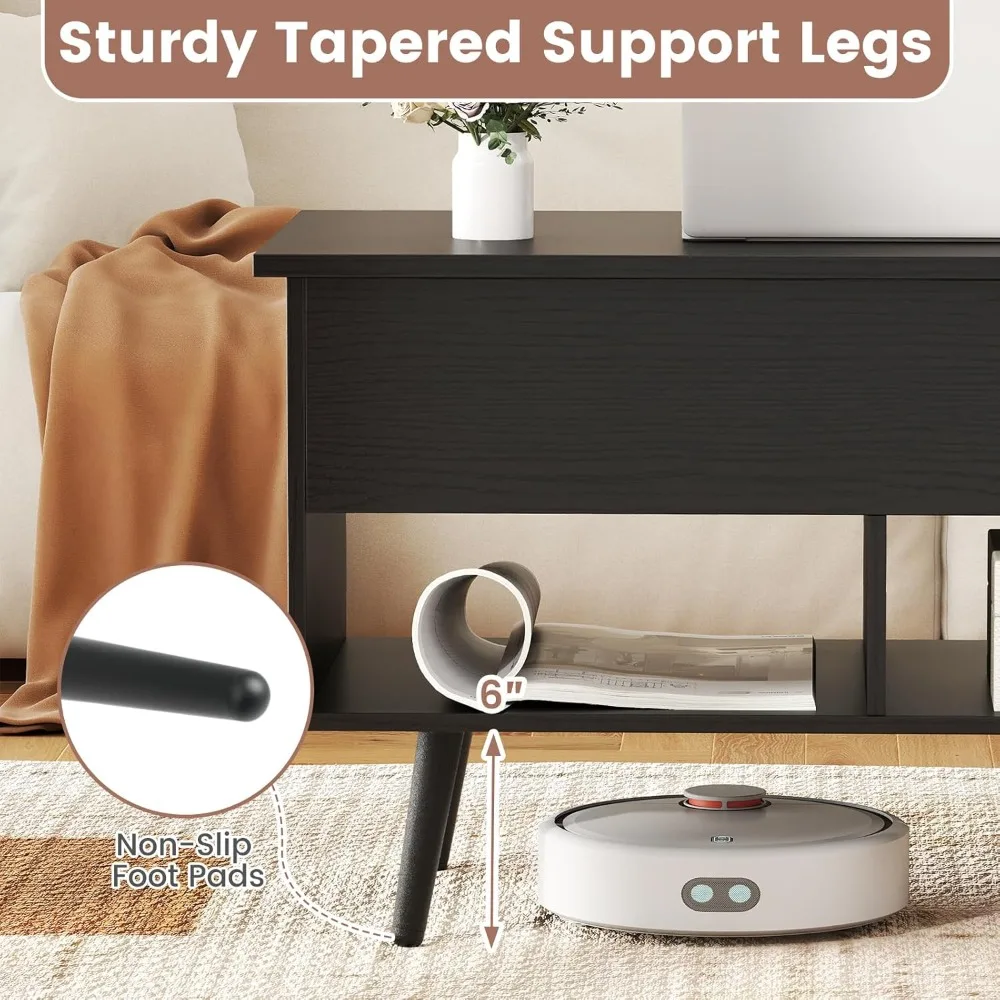 

Lift Top Coffee Table, Modern Cocktail Table with Hidden Compartment & 2 Open Shelves, Flip Top Center Table, Customized