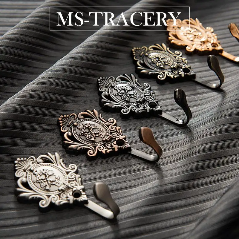 2Pcs Rose Pattern Vintage Bronze Gold European Zinc Alloy Curtain Holdbacks Decoration Hook Wall Hooks For Cloth Hat Drapery