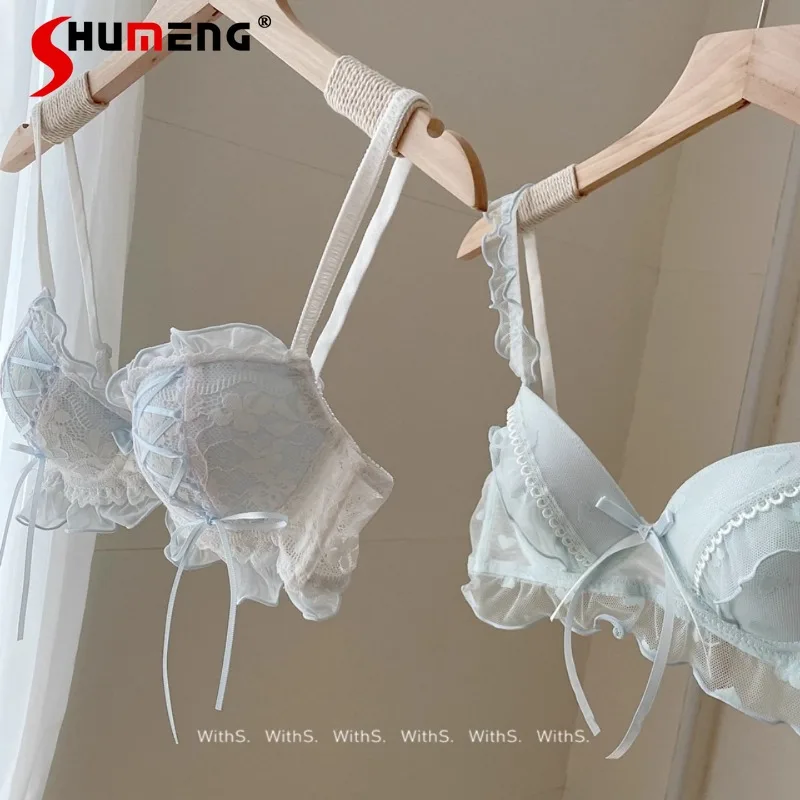 

Butterfly Sweet Pure Desire Bra Set for Women Lace Small Chest Push Up Intimates Ladies Wireless Japanese Style Sexy Brief Suits