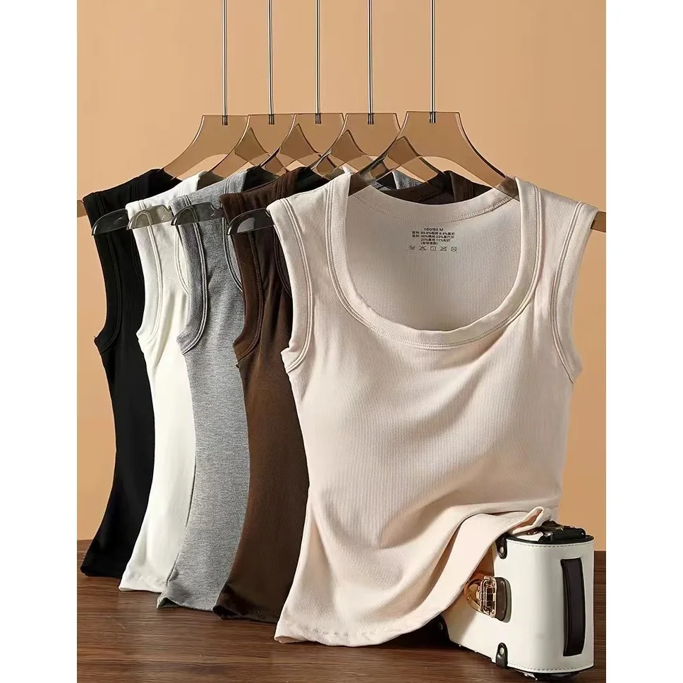 

Spring Summer New Style Women's Tank Top with Chest Pad Integrated Strap Vest plus Size Slim Fit Outerwear Inner Match Versat...
